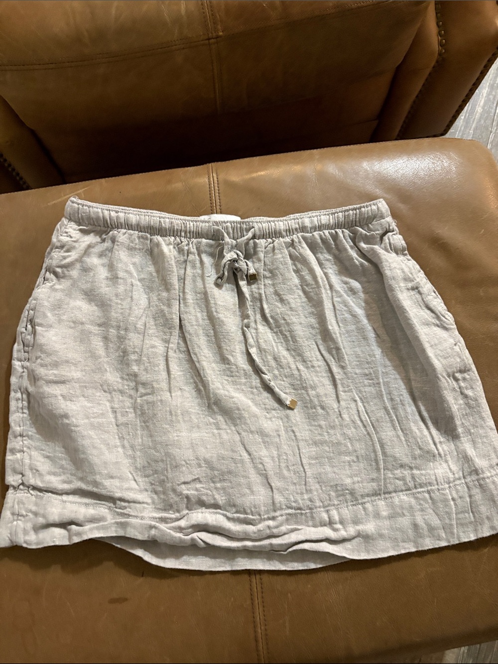 C&C California Light Gray Drawstring Linen Mini Skirt